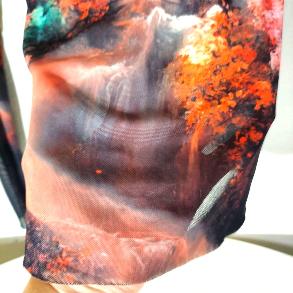 AFRM Black/Multi Waterfall Floral Sheer Thumbwhole Sleeve Top WM Size XS NWT - Picture 10 of 12